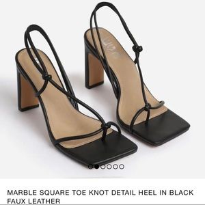EGO Black Heels - Marble Square Toe Knot Detail Heel In Black Faux Leather